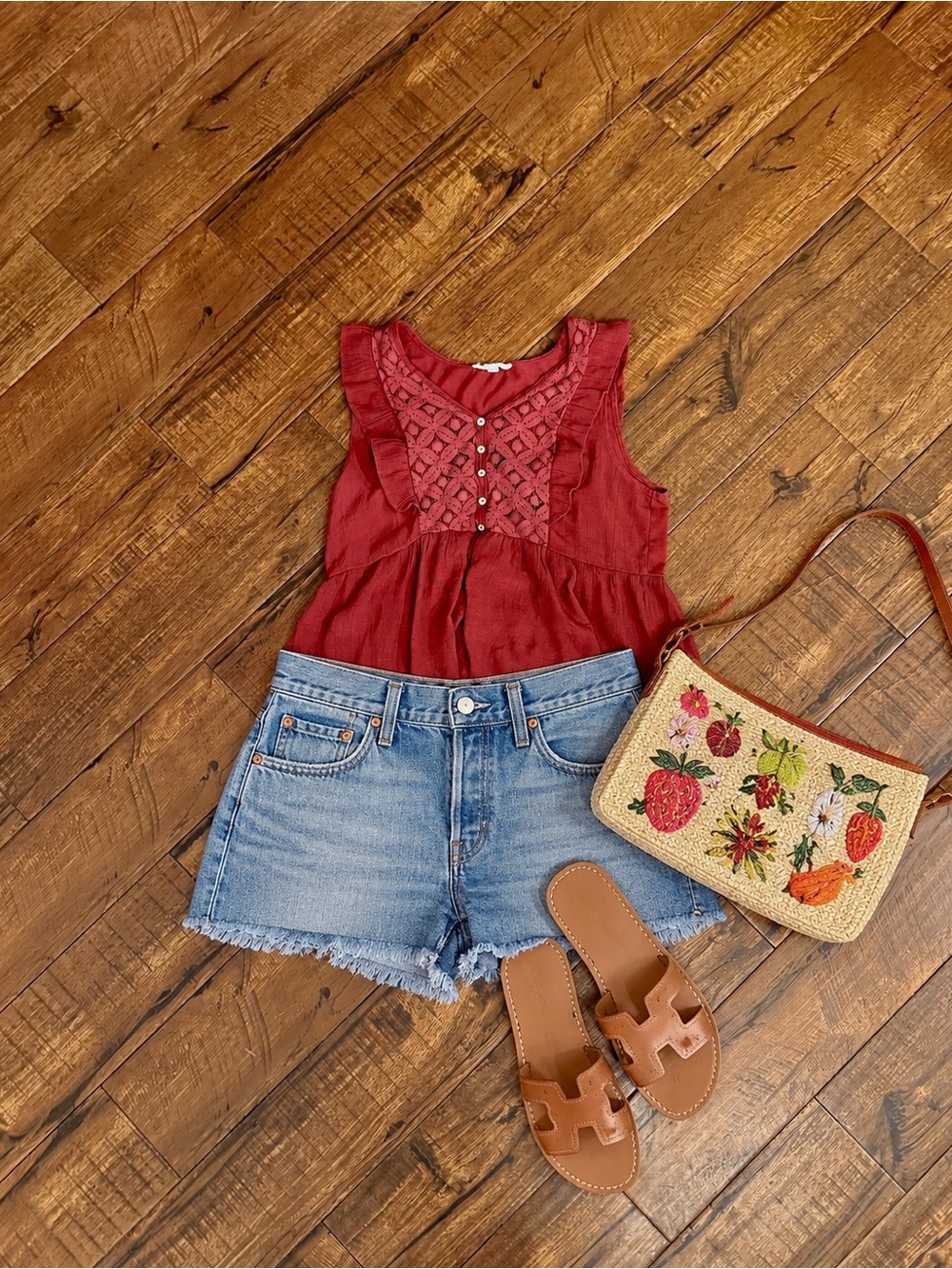 Parallel Skies Coral Boho Lace Tank XL Ruffle Babydoll Peplum Top
